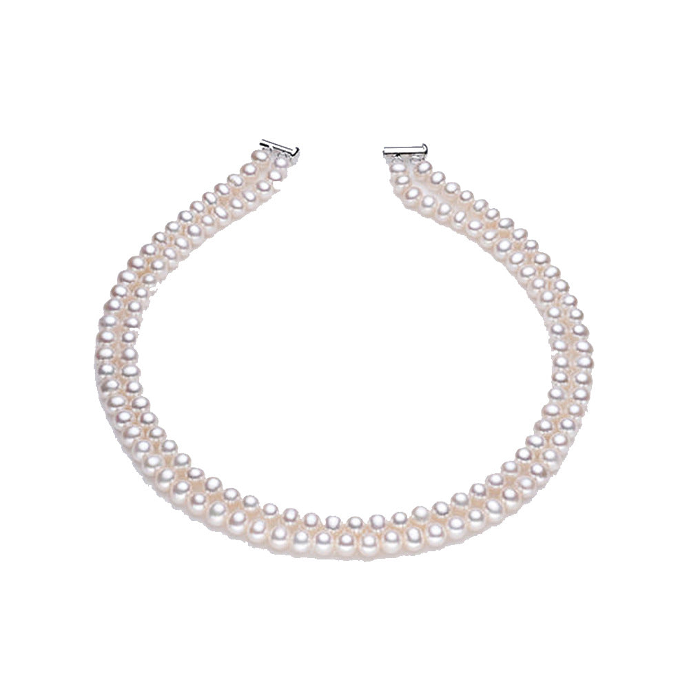 White Freshwater Pearl Necklace Bracelet Earrings Set with 925 Silver Accessories Double Row Pearl Jewelry Wholesale - Image 2