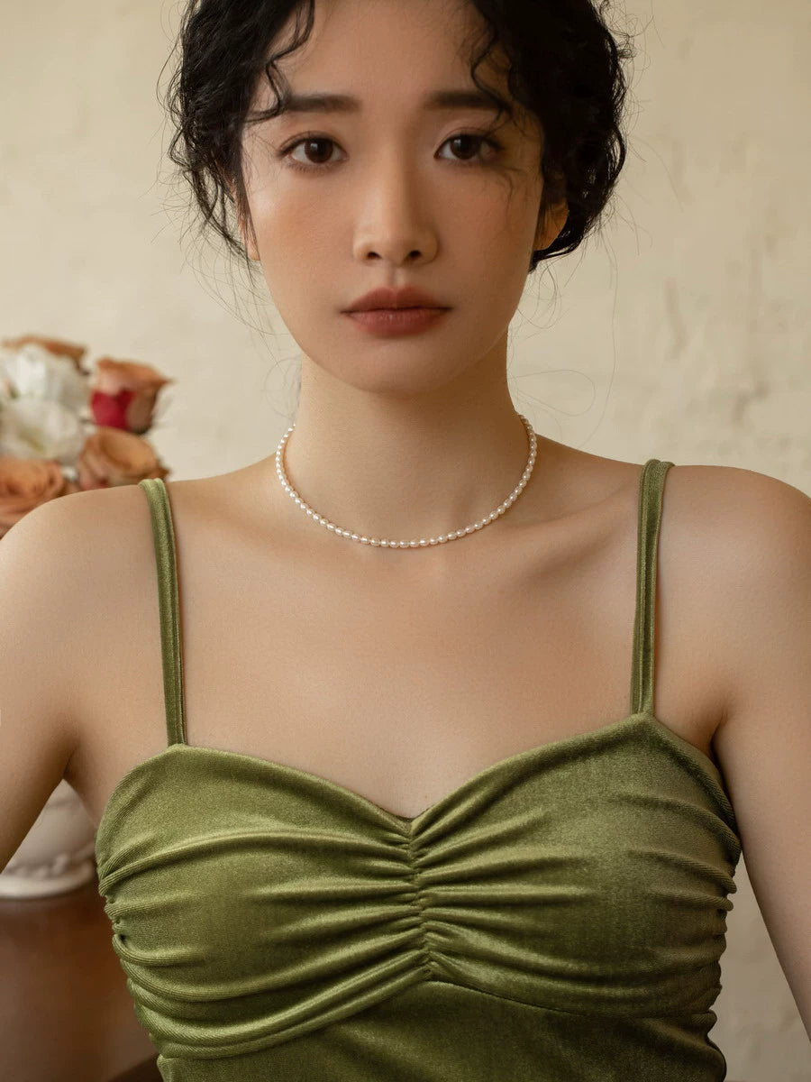 Vintage Natural Freshwater Pearl Gold Bead Necklace Women's Chain Pearl Chain