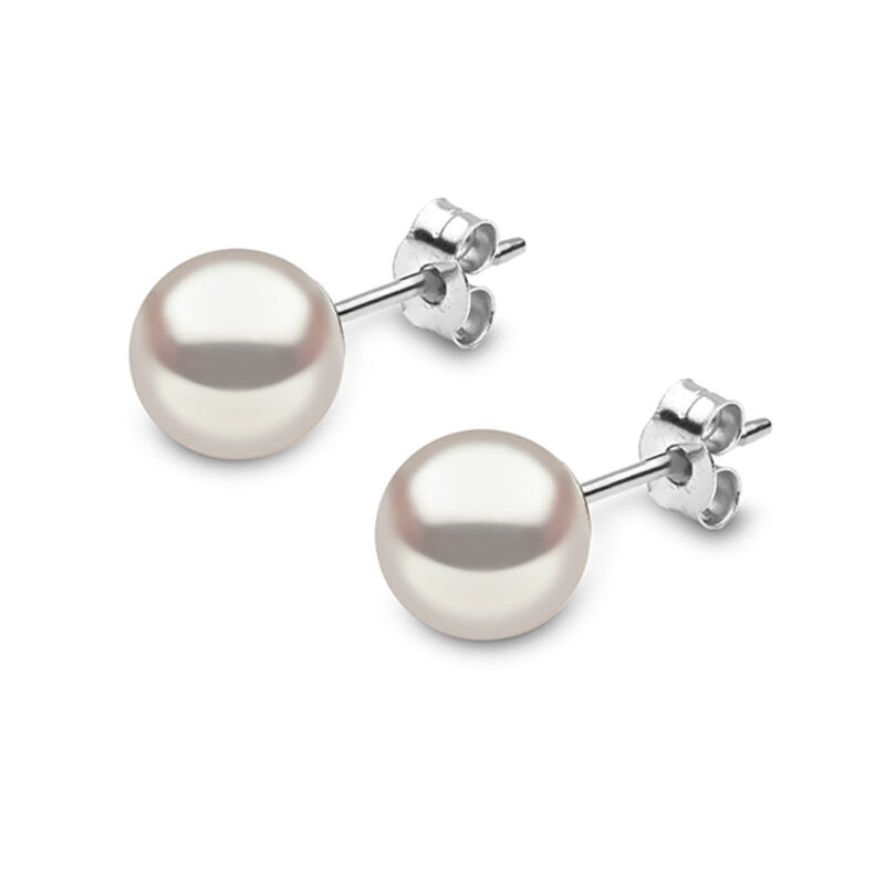 18K Gold with Natural Freshwater Pearl Stud Earrings, White Purple Pearl Stud Earrings Mother's Day Pearl Gift - Image 3