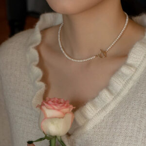 Swan neck, three ways to wear natural small pearl necklace chain OT buckle girl gift