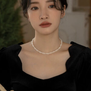 Natural Pearl Necklace Chain Choker Double Layer Retro Simple Girl Gift