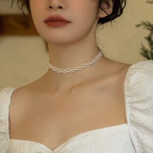 Handwoven Pearl Necklace Chain Choker Girls