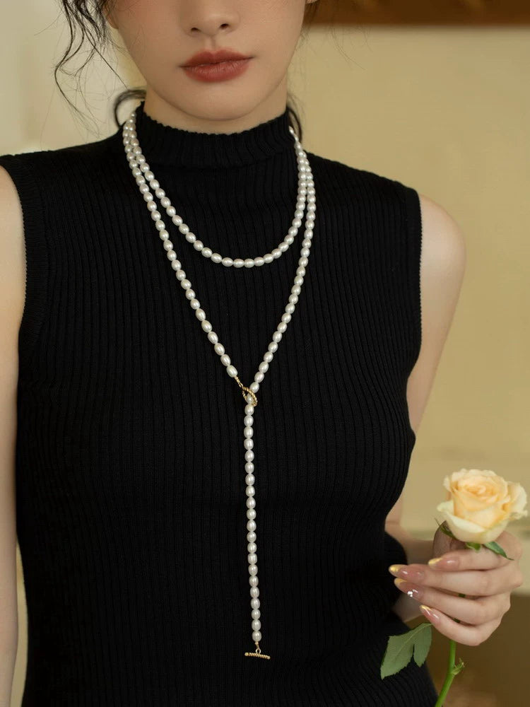 Freshwater pearl long versatile multi-layer necklace stacked to wear autumn and winter women - Image 2