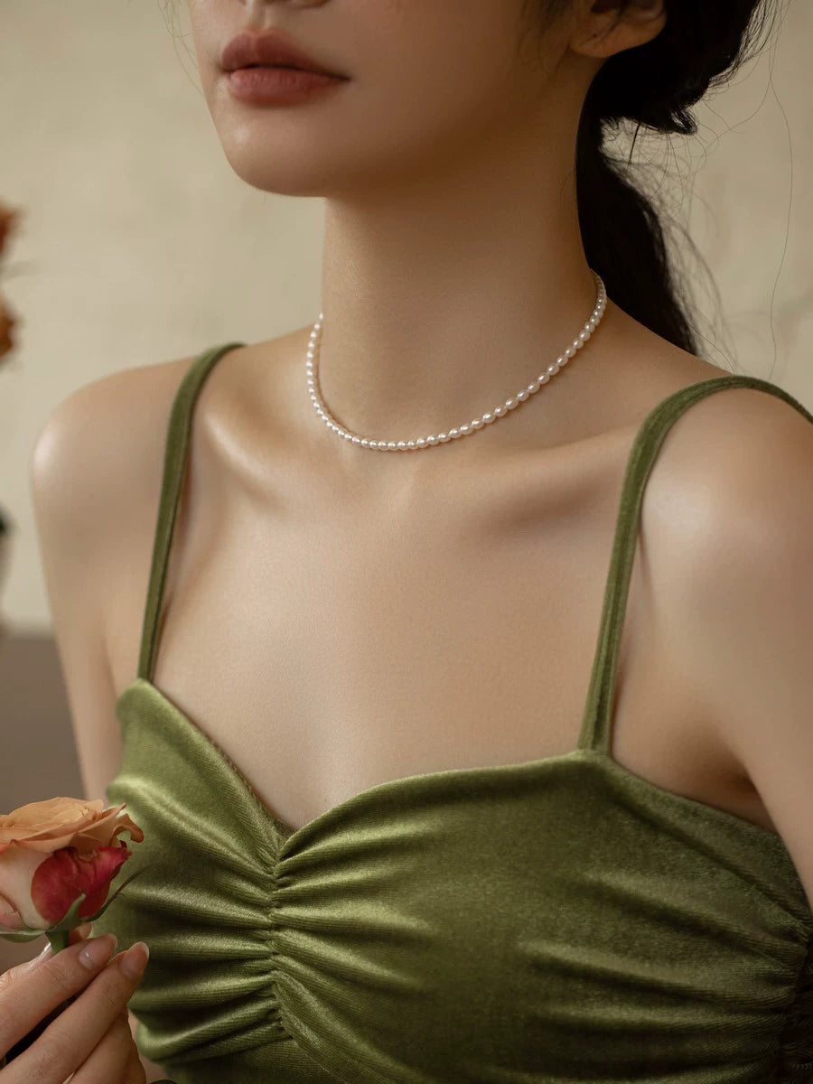 Vintage Natural Freshwater Pearl Gold Bead Necklace Women's Chain Pearl Chain - Image 5