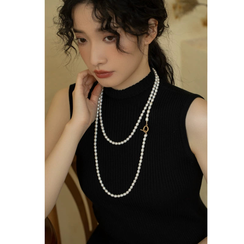 Freshwater pearl long versatile multi-layer necklace stacked to wear autumn and winter women - Image 7