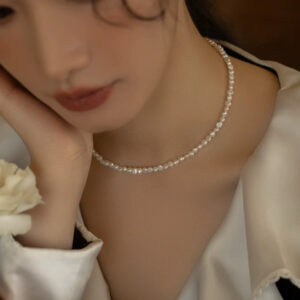 Broken Silver Retro Natural Baroque Small Pearl Necklace Chain Simple Girl Gift