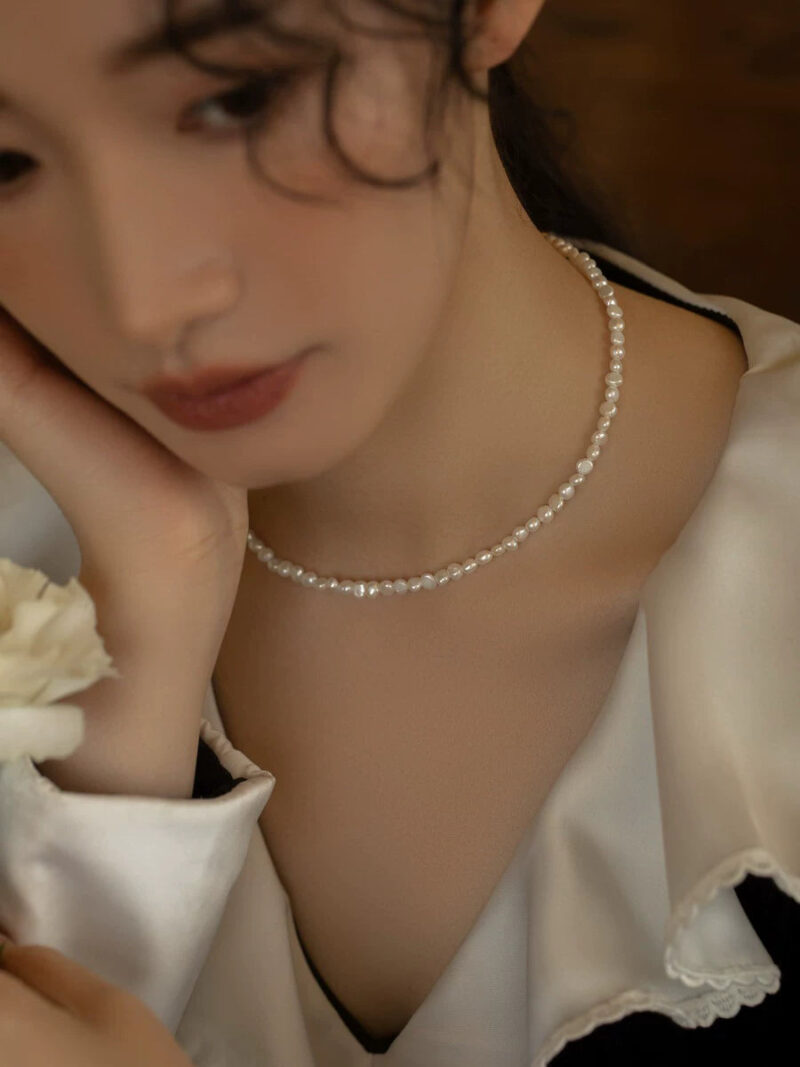 Broken Silver Retro Natural Baroque Small Pearl Necklace Chain Simple Girl Gift