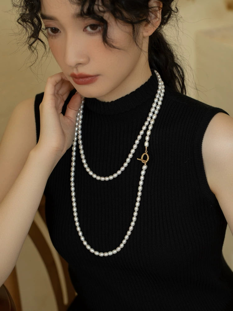 Freshwater pearl long versatile multi-layer necklace stacked to wear autumn and winter women - Image 3