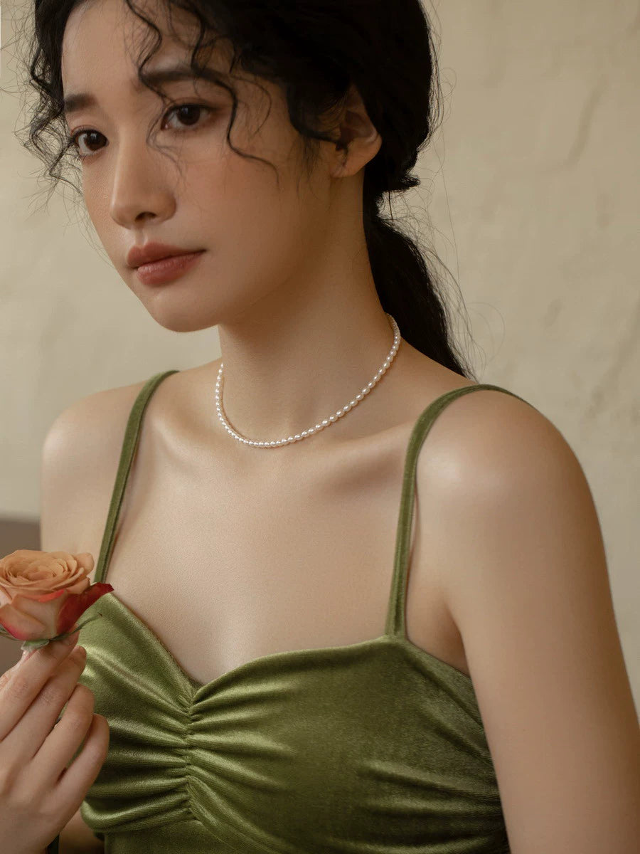 Vintage Natural Freshwater Pearl Gold Bead Necklace Women's Chain Pearl Chain - Image 4