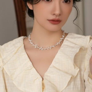 Natural Pearl Necklace Petal Baroque Design Chain Women's Jewelry Collar