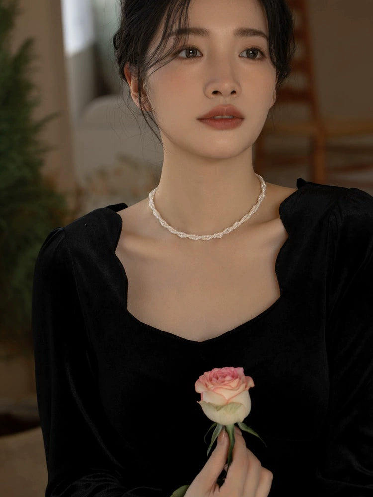 Natural Pearl Necklace Chain Choker Double Layer Retro Simple Girl Gift - Image 5