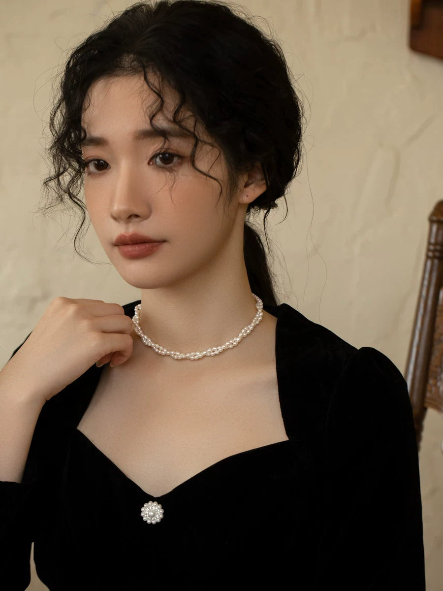 Natural freshwater pearl necklace women's chain choker retro double stacked women - Image 5