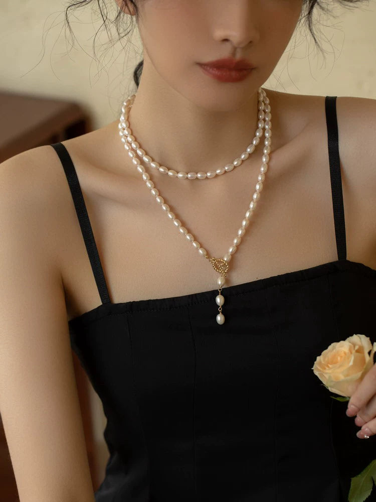 Long Necklace Freshwater Pearl Necklace Double Chain Cheongsam Chain Female - Image 5