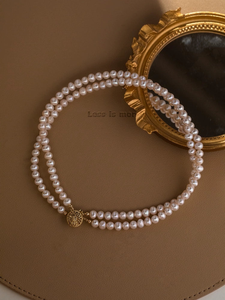 Vintage Double Pearl Stacked Necklace Freshwater Pearl Chain Sweater Skirt Women - Image 4