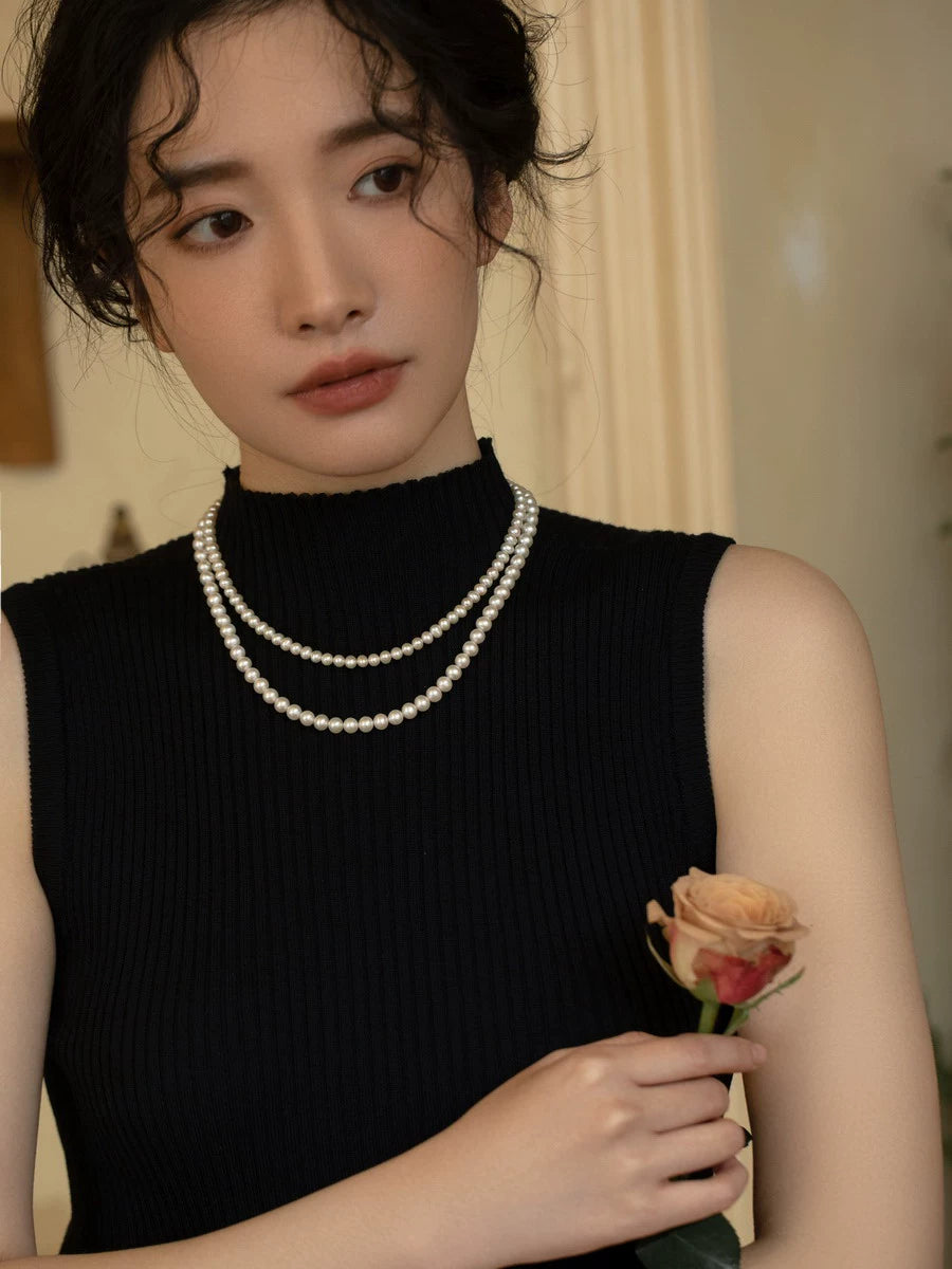 Double-layer Stacked Freshwater Pearl Beaded Necklace, Natural Extreme One, Multi-wear - Image 4