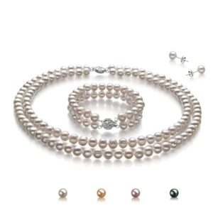 White Freshwater Pearl Necklace Bracelet Earrings Set with 925 Silver Accessories Double Row Pearl Jewelry Wholesale