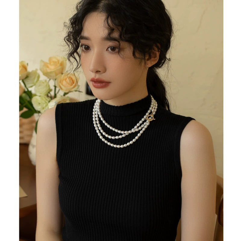 Freshwater pearl long versatile multi-layer necklace stacked to wear autumn and winter women - Image 6