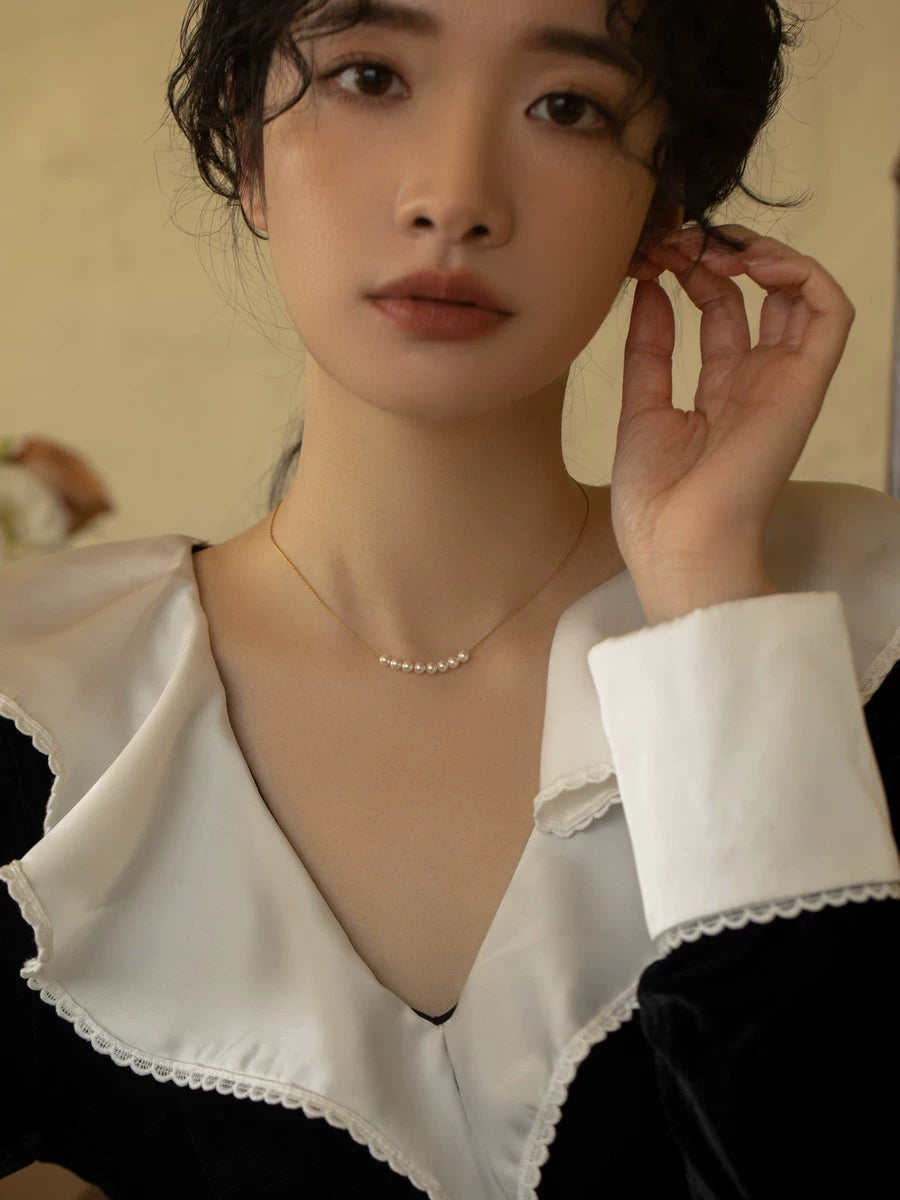 Necklace Women's Premium Sense Small Pearl Chain Necklace Girls Gift - Image 5