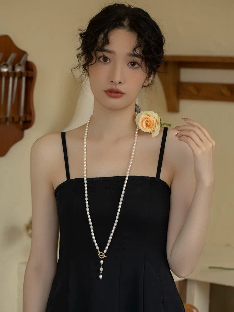 Long Necklace Freshwater Pearl Necklace Double Chain Cheongsam Chain Female - Image 3