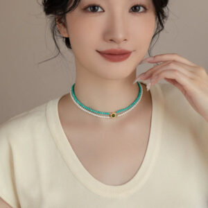 Double Stacked Pearl Necklace 2024 New 925 Silver Artificial Turquoise