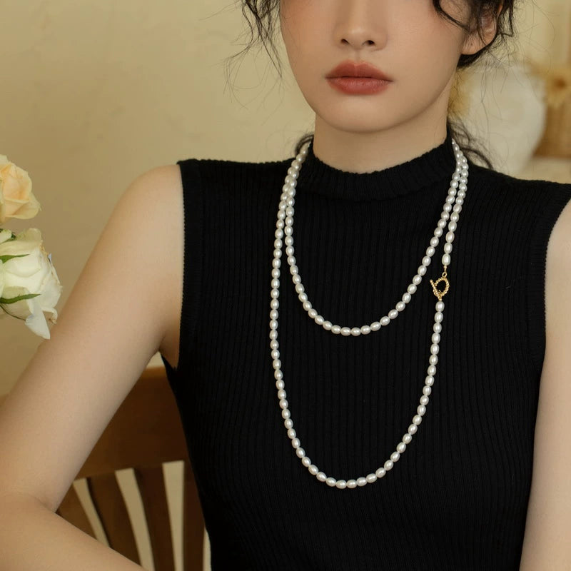 Freshwater pearl long versatile multi-layer necklace stacked to wear autumn and winter women - Image 8