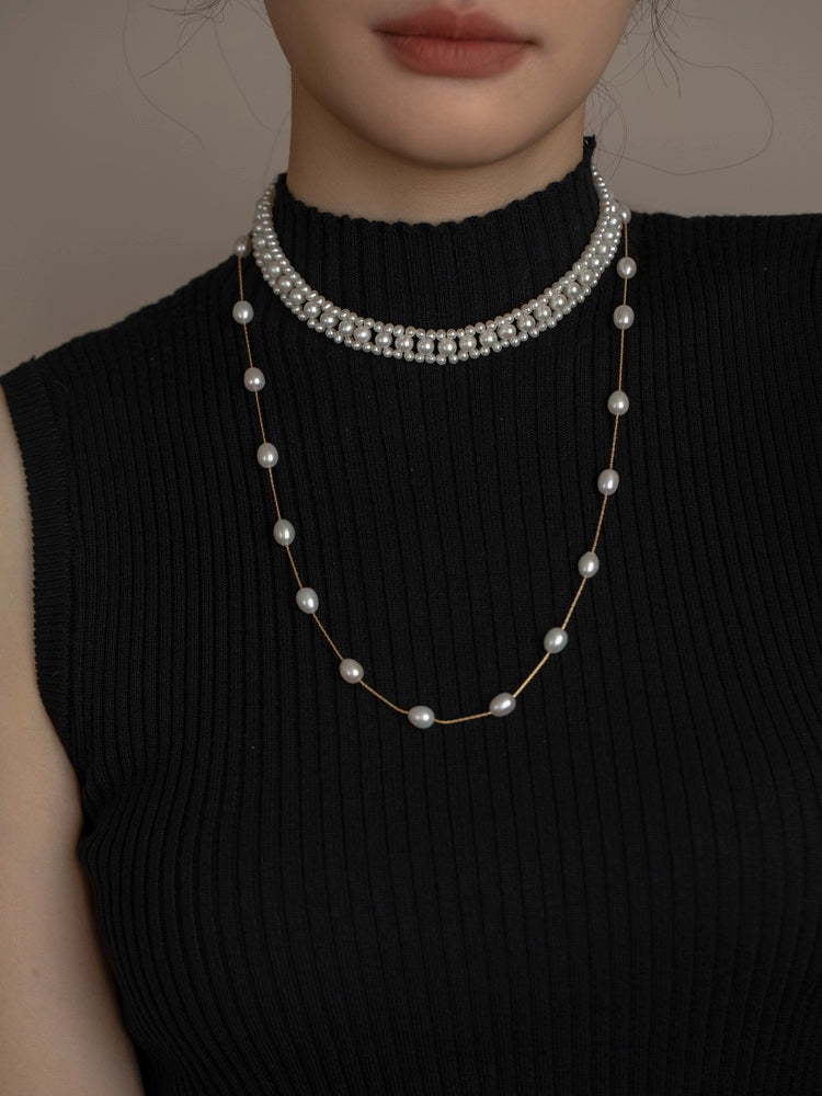 Freshwater Pearl Choker Necklace Chain Women's Collar Small Collar