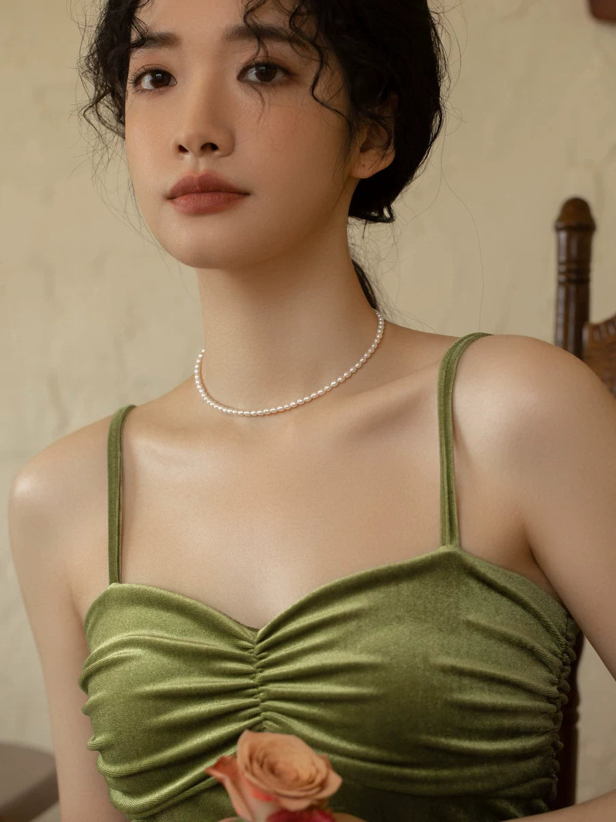 Vintage Natural Freshwater Pearl Gold Bead Necklace Women's Chain Pearl Chain - Image 2