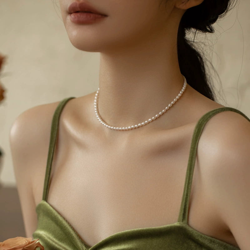 Vintage Natural Freshwater Pearl Gold Bead Necklace Women's Chain Pearl Chain - Image 7