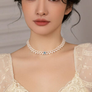 Freshwater Pearl Necklace Women's Design Aquamarine Chain