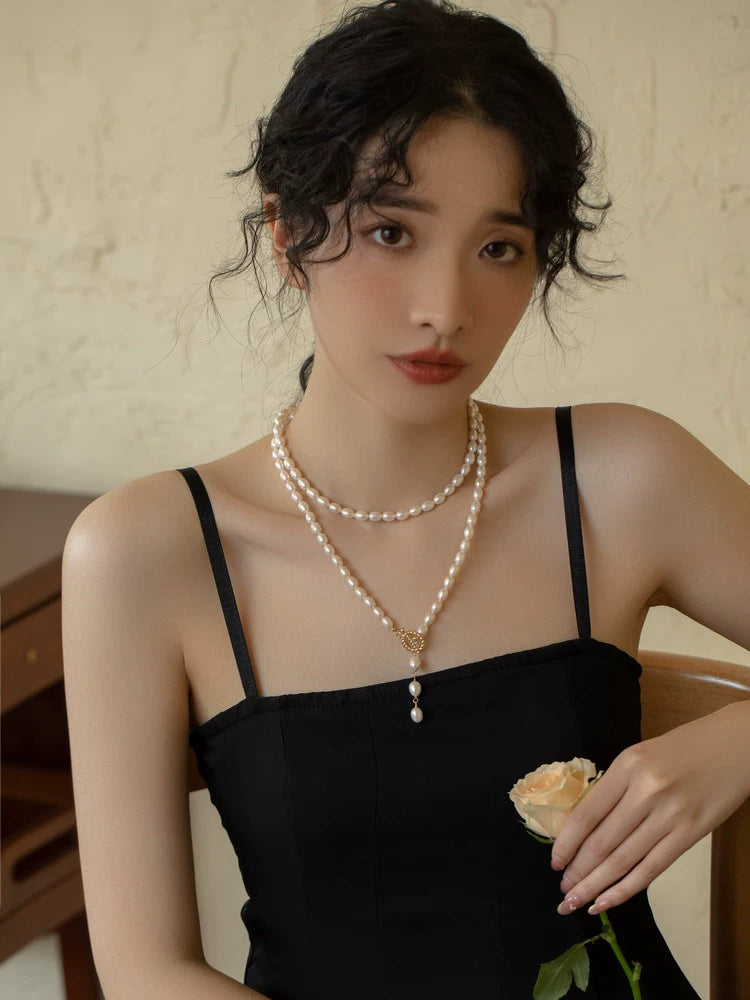 Long Necklace Freshwater Pearl Necklace Double Chain Cheongsam Chain Female - Image 4