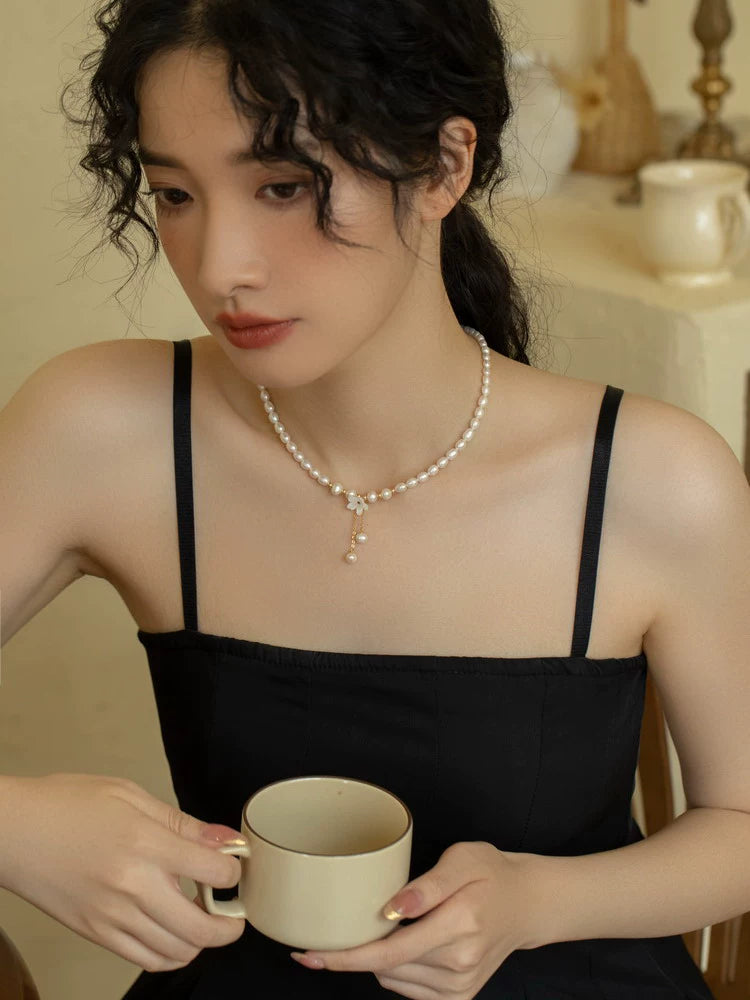Pearl Flower Tassel Pendant Necklace Women's Chain Celebrity Accessories Tide
