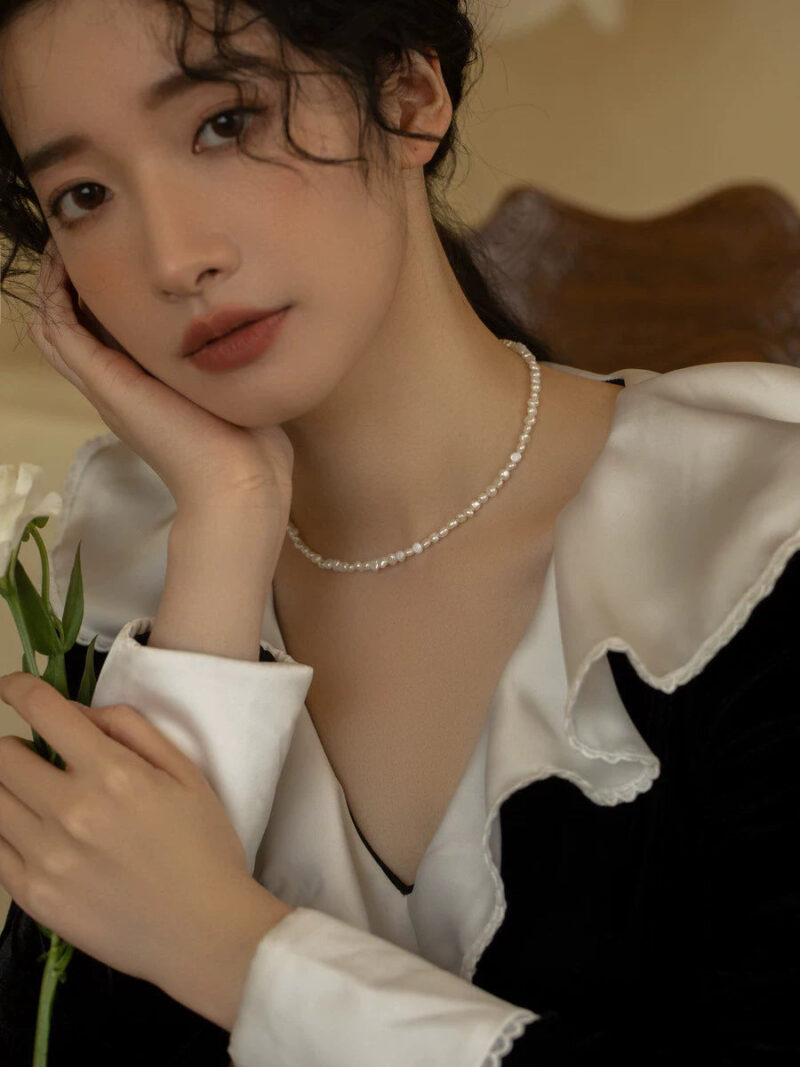 Broken Silver Retro Natural Baroque Small Pearl Necklace Chain Simple Girl Gift - Image 3