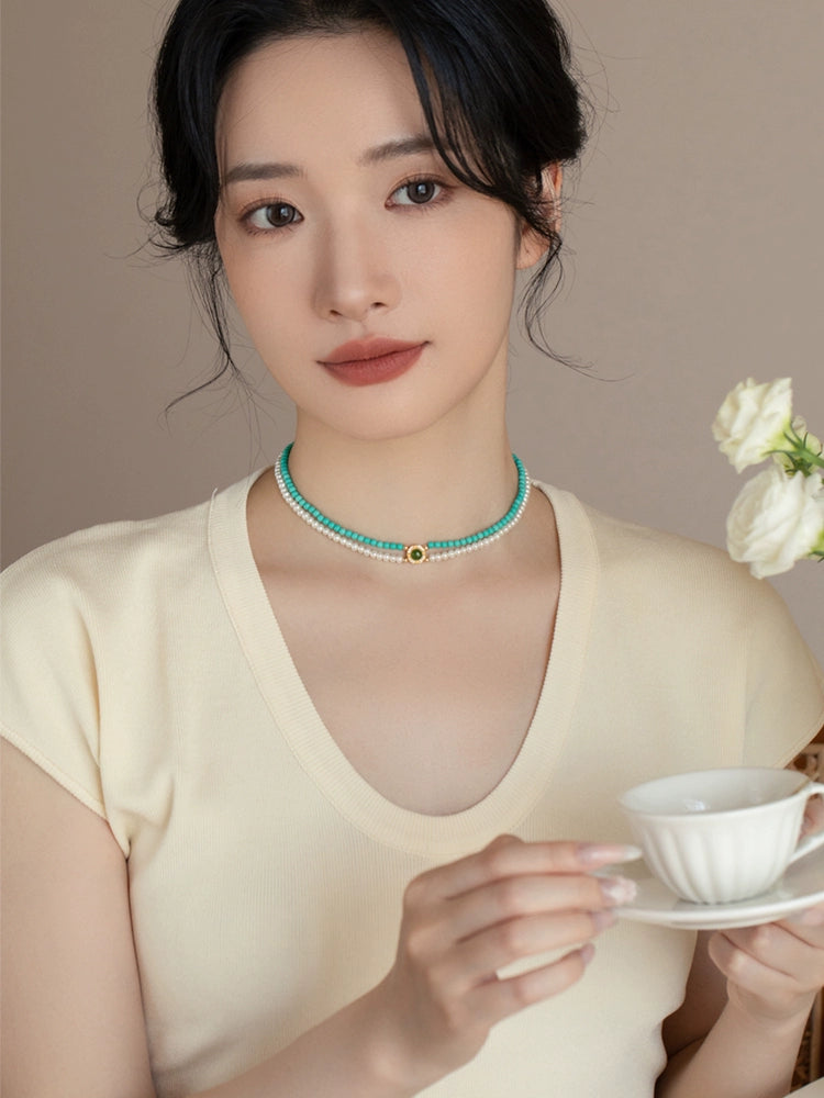 Double Stacked Pearl Necklace 2024 New 925 Silver Artificial Turquoise - Image 5