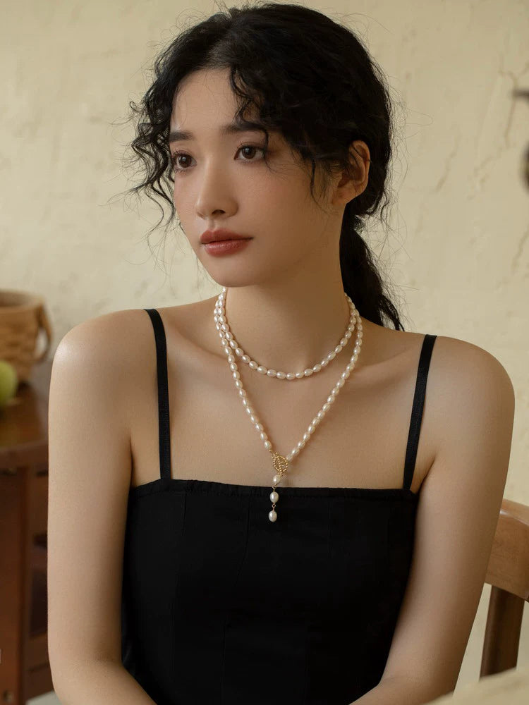 Long Necklace Freshwater Pearl Necklace Double Chain Cheongsam Chain Female