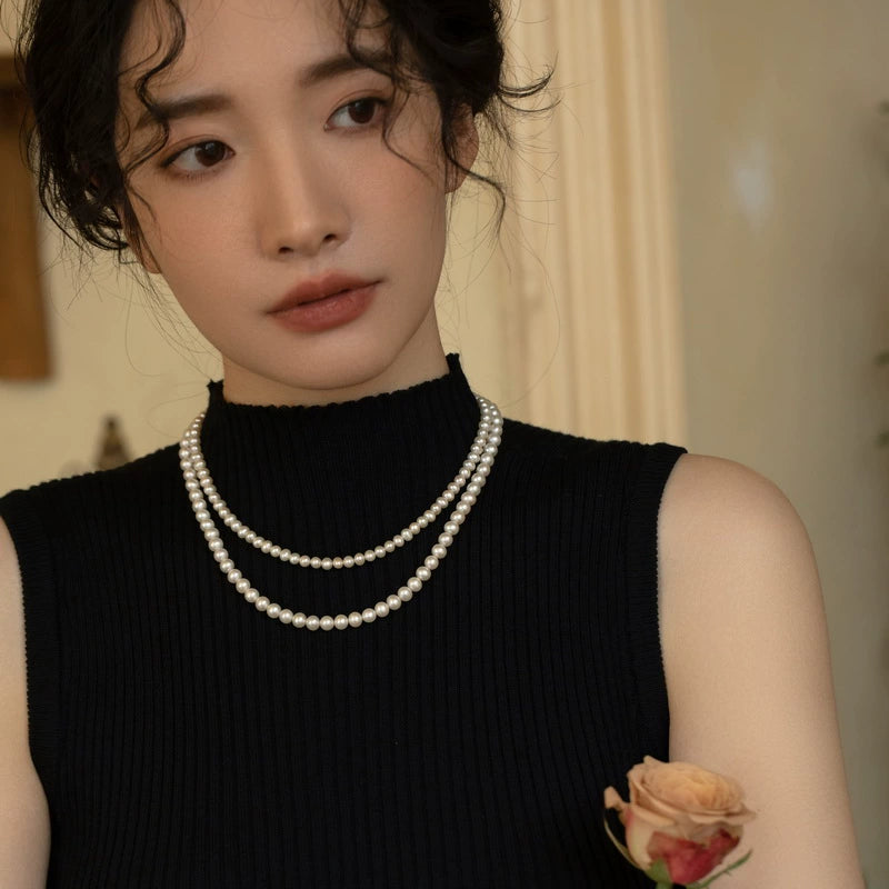 Double-layer Stacked Freshwater Pearl Beaded Necklace, Natural Extreme One, Multi-wear - Image 7